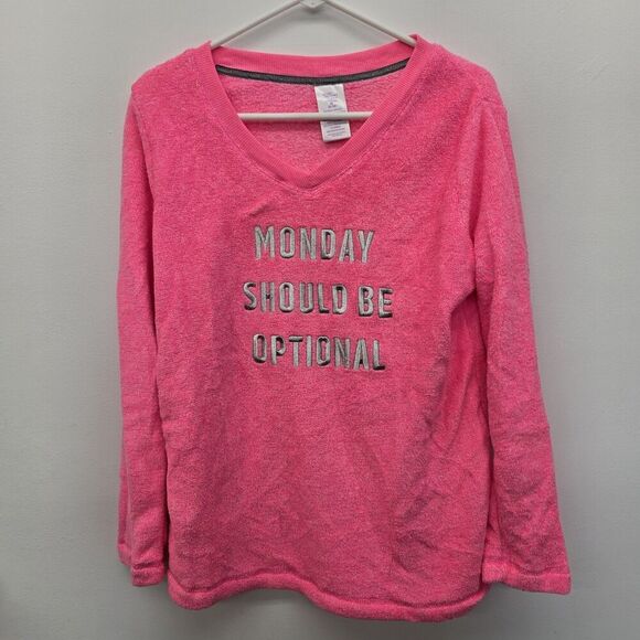 Monday Should Be Optional Pajama Top Hot Pink Size Medium 8-10 (A36) - Picture 1 of 6